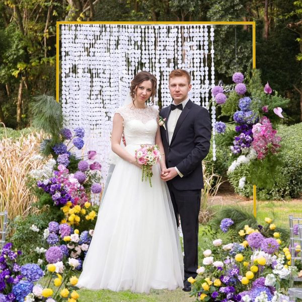 Fomcet Gold Square Wedding Arch Metal Backdrop Stand-3