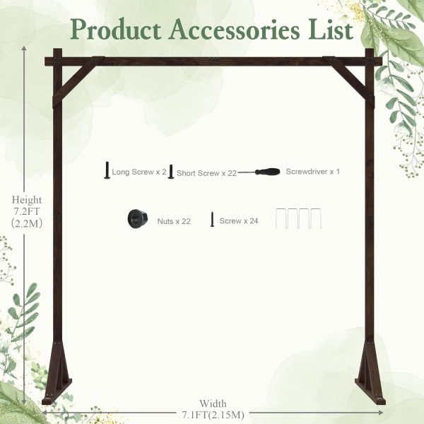 Fomcet Square Wood Arch Garden Arbor Brown Traditional Style-2