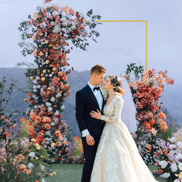 Wokceer Metal Square Wedding Arch Gold Sturdy Backdrop Stand-6