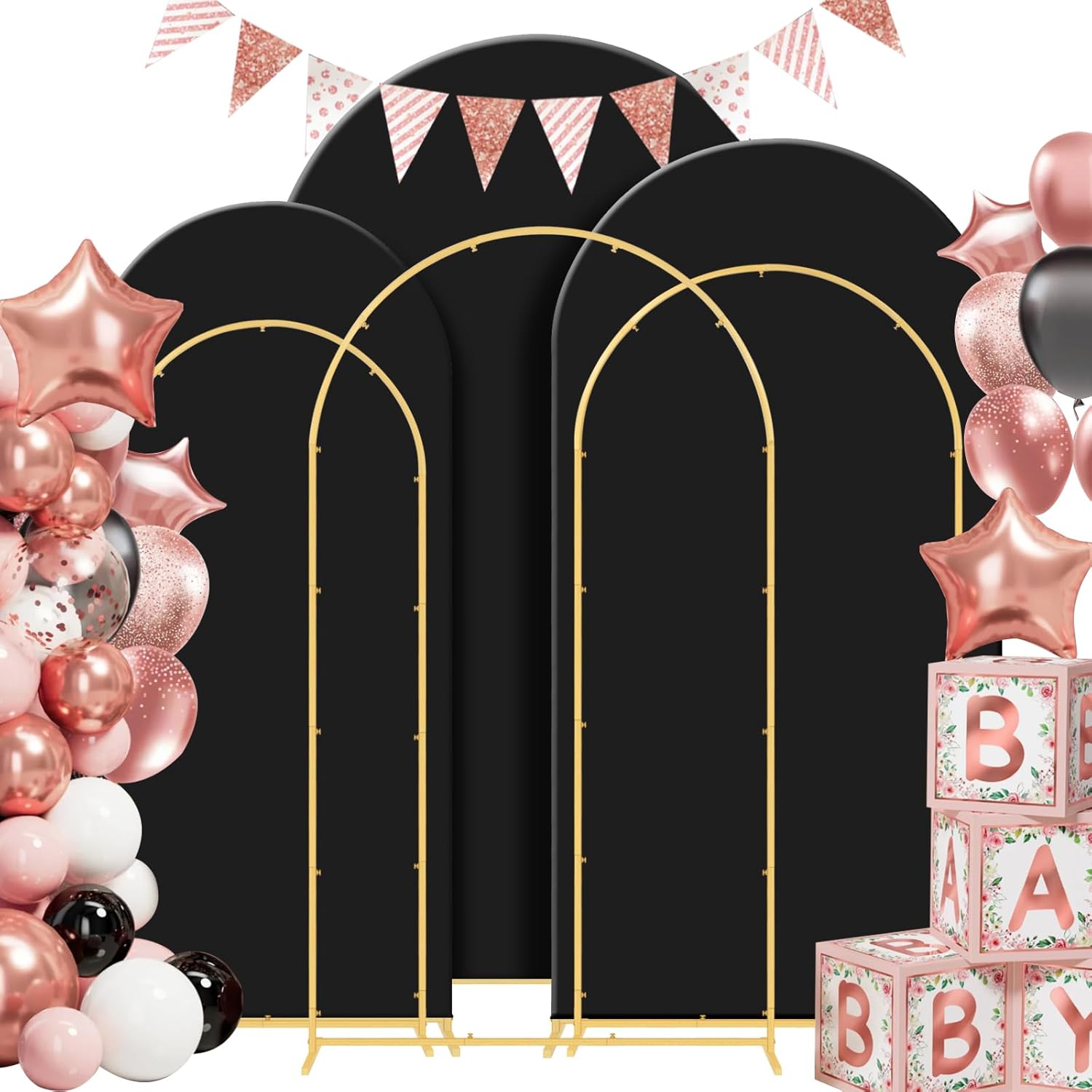 Mekpiwu metal arch backdrop stand set showing three different sizes