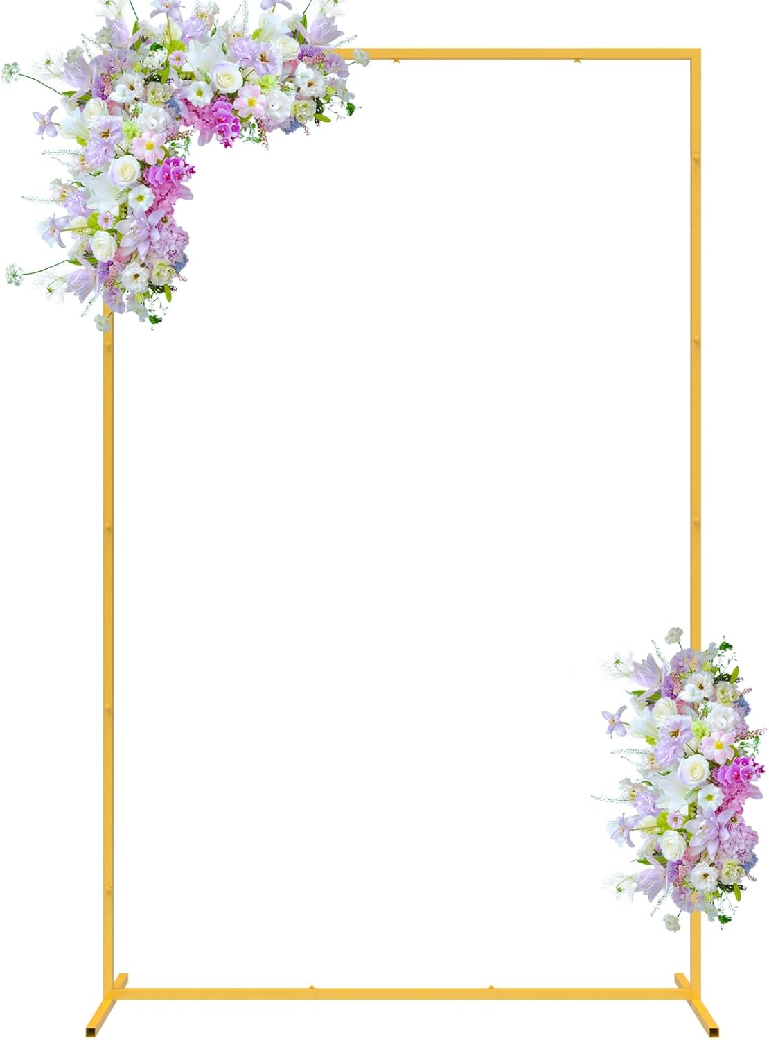 Fomcet gold steel wedding arch assembled in a garden setting