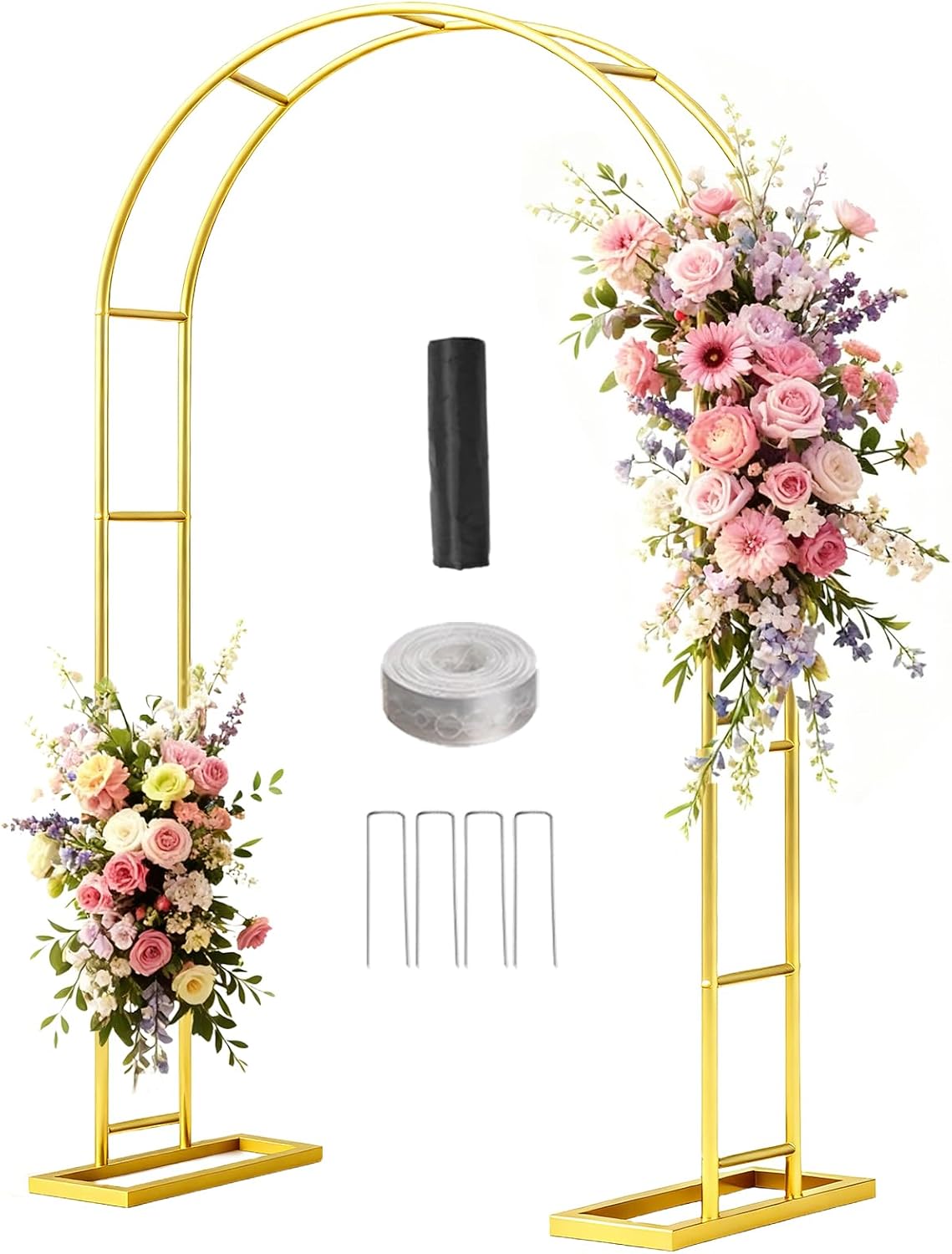 Gold wedding arch set up in a garden ceremony