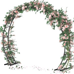 Queension 8FT Metal Wedding Arch Garden Trellis Black Gold-0