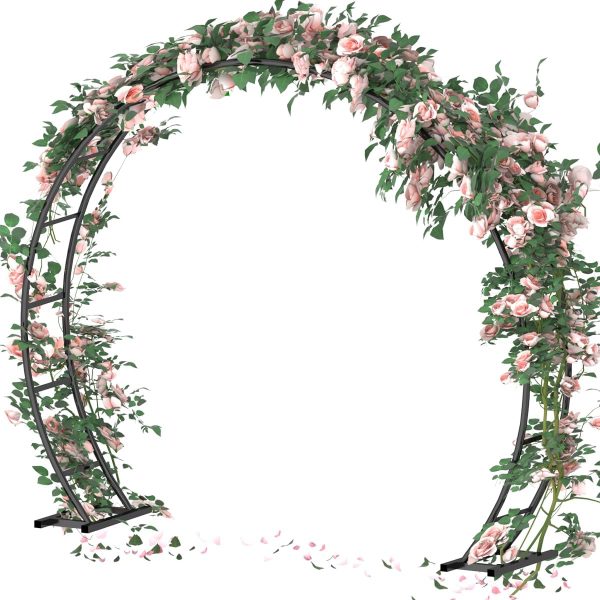 Queension 8FT Metal Wedding Arch Garden Trellis Black Gold-0