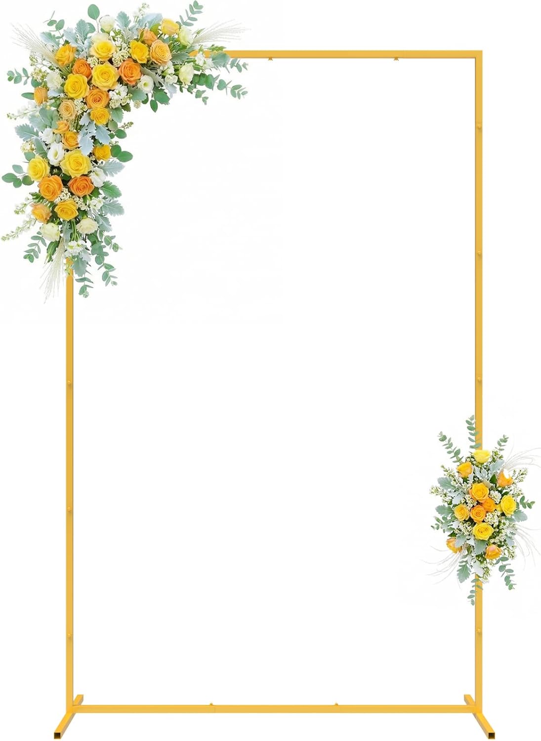 Installing Wokceer gold metal wedding arch sturdy square frame decor on a wooden table