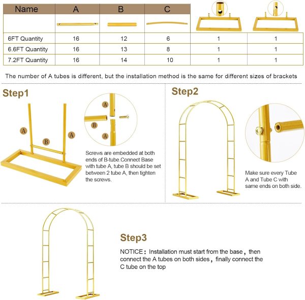 Gold Wedding Arch by ParseBio Metal 7.2 FT-7
