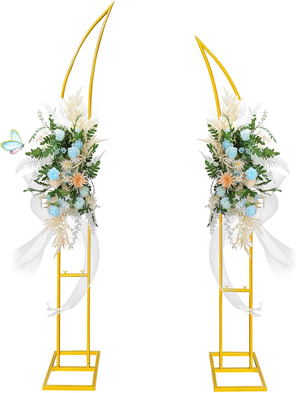 'Chimei curved arch backdrop stands assembled in a garden setting'