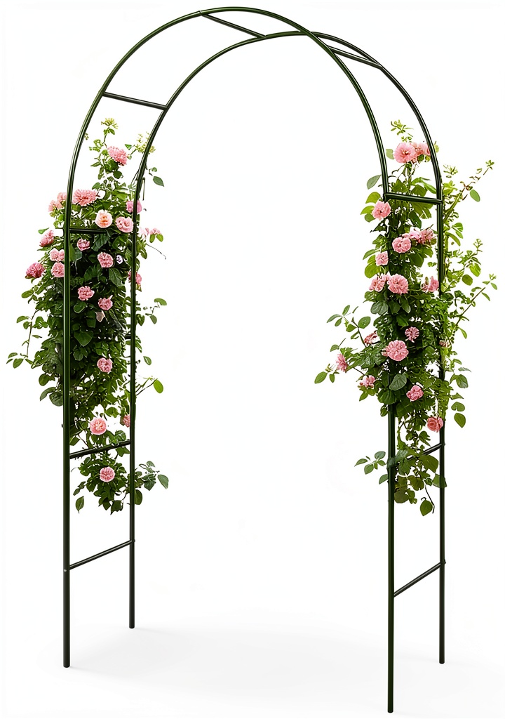 GreenGiggle metal arch trellis in a garden setting