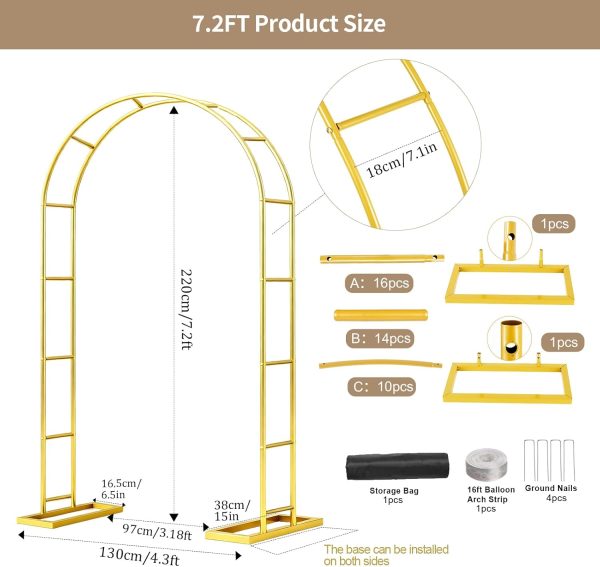 Gold Wedding Arch by ParseBio Metal 7.2 FT-3