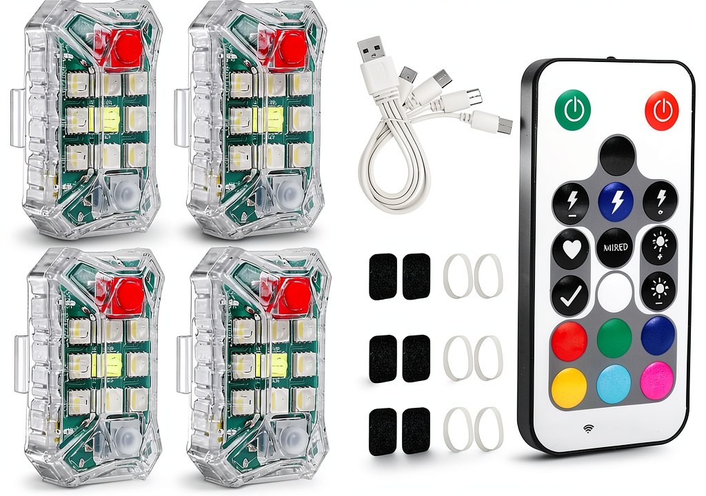Wireless LED strobe lights mounted on a car dashboard